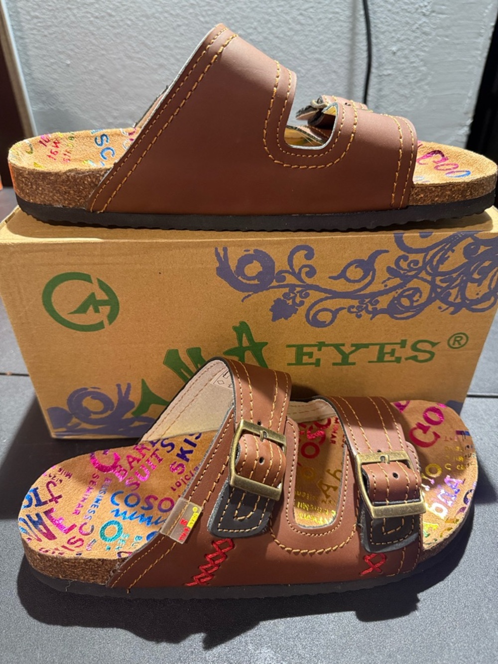 Tma Eyes Women’s Vintage Leather Double Buckle Slides New